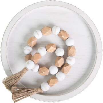 HPC Decor 12" Round White Wood Beaded Tray
