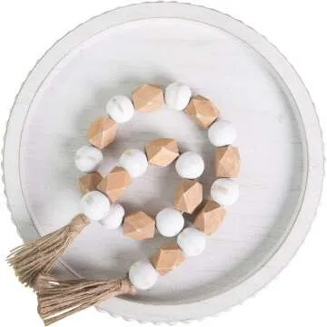 HPC Decor 12" Round White Wood Beaded Tray