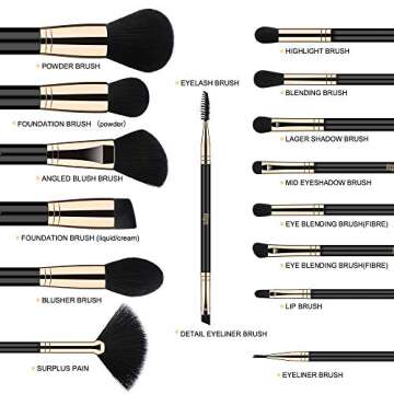 FEIYAN 15pcs Professional Vegan Makeup Brush Set for Beauty Enthusiasts