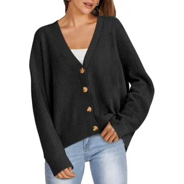 ANRABESS Women Cardigan Sweaters 2024 Fall Oversized Button Open Front Knit Lightweight Cardigans Fa...