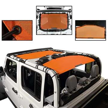 Shadeidea JT Sun Shade Top Sunshade Compatible with Jeep Gladiator Top Shade Mesh Screen Roof Cover (2018-2023)- Wind Noise UV Blocker with GrabBag Pouch -10 Year Warranty- Orange -Front+Rear (2 Pcs)