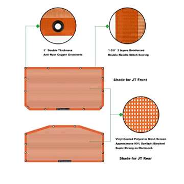Shadeidea JT Sun Shade Top Sunshade Compatible with Jeep Gladiator Top Shade Mesh Screen Roof Cover (2018-2023)- Wind Noise UV Blocker with GrabBag Pouch -10 Year Warranty- Orange -Front+Rear (2 Pcs)