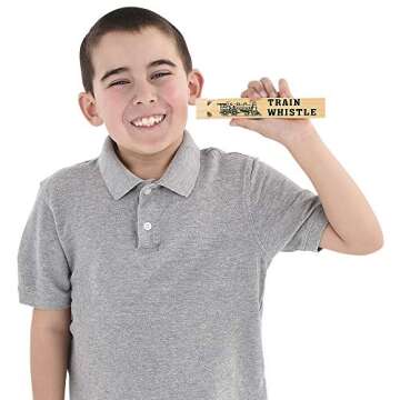 Wooden Train Whistles (Pack of 12) - Wood Train Whistle for Kids, Train Party Favors, Theme Birthday Decorations, Noisemakers, Goodie Bag Filler, Small Game Prizes, Stocking Stuffers