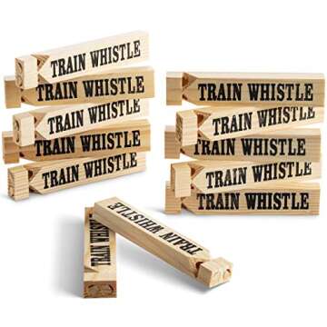 Wooden Train Whistles (Pack of 12) - Wood Train Whistle for Kids, Train Party Favors, Theme Birthday Decorations, Noisemakers, Goodie Bag Filler, Small Game Prizes, Stocking Stuffers