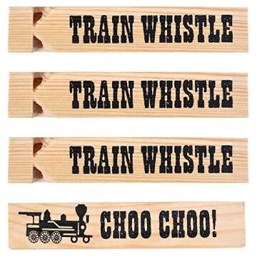 Wooden Train Whistles (Pack of 12) - Wood Train Whistle for Kids, Train Party Favors, Theme Birthday Decorations, Noisemakers, Goodie Bag Filler, Small Game Prizes, Stocking Stuffers
