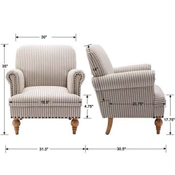 DM-Furnitue Wide Armchair Modern Linen Accent Chair Comfy Reading Chairs Upholstered Lounge Chair Si...