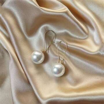 QLUYCKW Big Pearl Earrings Lightweight Exaggerate Round Teardrop Long Pearl Earrings for Women Pearls Gold Silver Dangle Drop Bridal Earrings (Gold)