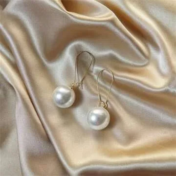 QLUYCKW Big Pearl Earrings Lightweight Exaggerate Round Teardrop Long Pearl Earrings for Women Pearls Gold Silver Dangle Drop Bridal Earrings (Gold)