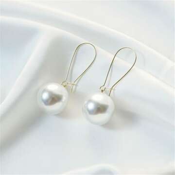 QLUYCKW Big Pearl Earrings Lightweight Exaggerate Round Teardrop Long Pearl Earrings for Women Pearls Gold Silver Dangle Drop Bridal Earrings (Gold)