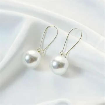 QLUYCKW Big Pearl Earrings Lightweight Exaggerate Round Teardrop Long Pearl Earrings for Women Pearls Gold Silver Dangle Drop Bridal Earrings (Gold)