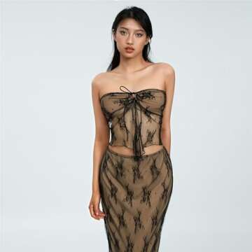 Raruxxin Women 2 Piece Skirt Set Sleeveless Hollow Crop Tops Bodycon Wrap Maxi Skirt Outfits Y2k Summer Party Club Streetwear