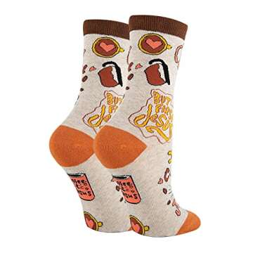 ooohyeah Women's Novelty Crew Socks, Crazy Funny Cotton Dress Socks Christian Gift - Coffee & Jesus
