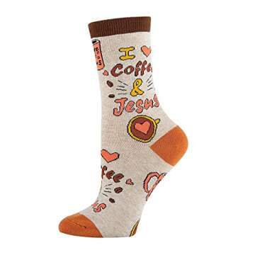 ooohyeah Women's Novelty Crew Socks, Crazy Funny Cotton Dress Socks Christian Gift - Coffee & Jesus