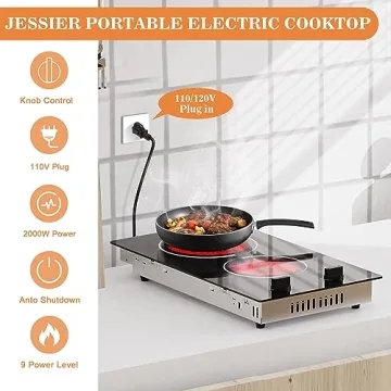 Portable 2 Burner Electric Cooktop 12 Inch | Jessier