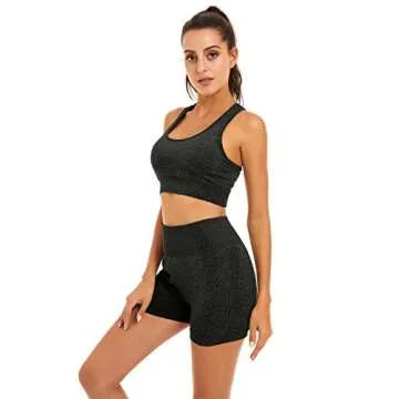 Toplook Women Seamless Yoga Workout Set 2 Piece Outfits Gym Shorts Sports Bra (Black, Small)