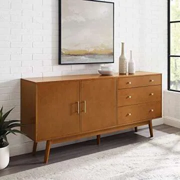 Walker Edison Mid-Century Modern Wood Kitchen Buffet - 70 Inch Acorn Sideboard