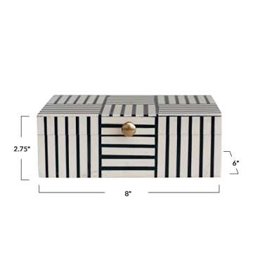 Bloomingville Modern Resin Striped Block Pattern and Gold Clasp, Black and White Box