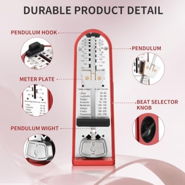RIVVTA Mechanical Metronome - Precision Rhythm Track for Musicians, Red