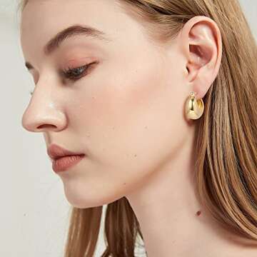 WOWORAMA Chunky Gold Hoop Earrings for Women 14K Gold Plated Wide Thick Hoop Earrings Hollow Chunky ...