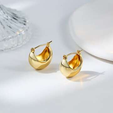 WOWORAMA Chunky Gold Hoop Earrings for Women 14K Gold Plated Wide Thick Hoop Earrings Hollow Chunky Click Top Earrings Lightweight Hypoallergenic Earrings Jewelry Gifts