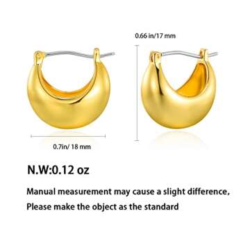 WOWORAMA Chunky Gold Hoop Earrings for Women 14K Gold Plated Wide Thick Hoop Earrings Hollow Chunky Click Top Earrings Lightweight Hypoallergenic Earrings Jewelry Gifts