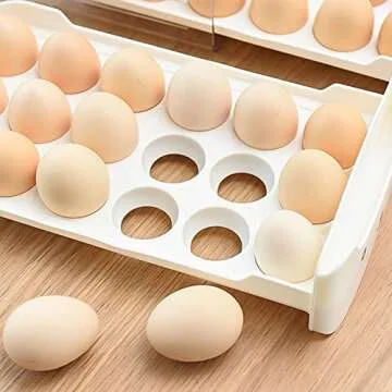 Egg Holder for Refrigerator 36 Count, Fridge Eggs Drawer Clear Storage Container Box, 2-Layer Egg Organizer, White Tray