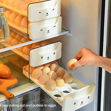Egg Holder for Refrigerator 36 Count, Fridge Eggs Drawer Clear Storage Container Box, 2-Layer Egg Organizer, White Tray