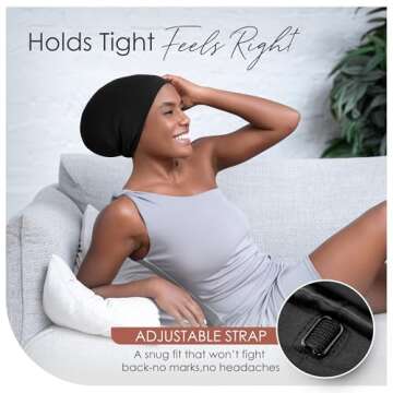 CAPLORD Silk Satin Bonnet Hair Cover Sleep Cap for Sleeping Beanie Hat Adjustable Stay On Headwear Lined Natural Nurse Cap for Black Women Curly Hair Overnight Protection Recommended