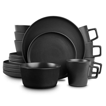 Stone Lain Coupe Dinnerware Set for 4 - Elegant Black Matte