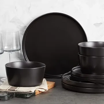 Stone Lain Black Matte Dinnerware Set for 4
