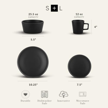 Stone Lain Black Matte Dinnerware Set for 4