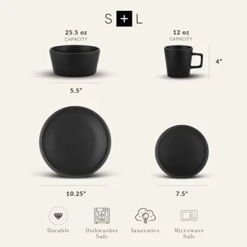 Stone Lain Black Matte Dinnerware Set for 4