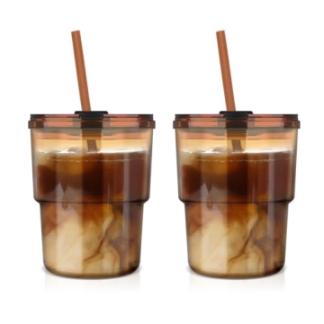 Luxfuel 13oz Tumbler Glass with Straw & Lid - 2 Pack