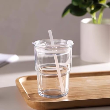 Luxfuel 13oz Tumbler Glass with Straw & Lid - 2 Pack