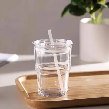 Luxfuel 13oz Tumbler Glass with Straw & Lid - 2 Pack