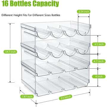 AKALOL Water Bottle Organizer For Cabinet,4 Pack Plastic Clear Stackable Holder Storage,Pantry and Cabinet Organizer,Wine Rack/Drink Storage Stand for Refrigerator,Kitchen,Freezer