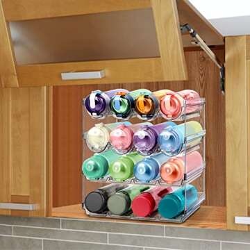 AKALOL Water Bottle Organizer For Cabinet,4 Pack Plastic Clear Stackable Holder Storage,Pantry and Cabinet Organizer,Wine Rack/Drink Storage Stand for Refrigerator,Kitchen,Freezer