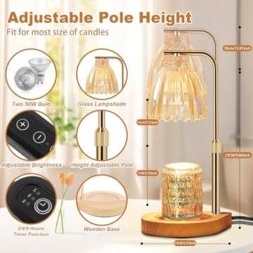 AIFEI Candle Warmer Lamp with Timer, Electric Candle Lamp with 2 Bulbs Adjustable Height Dimmable Ca...