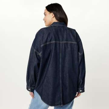 The Drop Women's Pilar Long Denim Shirt Jacket, Dark Indigo, XS