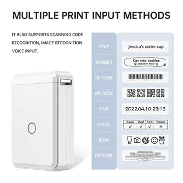 Label Maker Machine with Tape, D110 Portable Bluetooth Label Printer, Small Smart Phone Handheld Sticker Mini Labeler, Easy to Use Inkless Office Home Organization USB Rechargeable