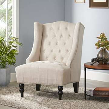 GDFStudio Tall Tufted Fabric Accent Chair, Vintage Club Seat for Living Room (Light Beige)