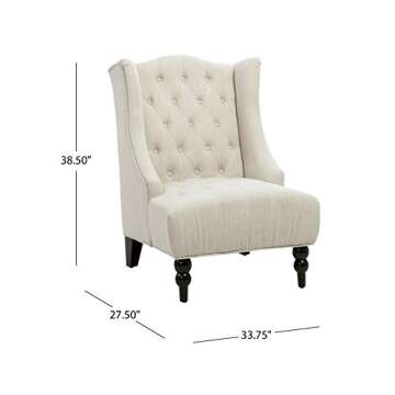 GDFStudio Tall Tufted Fabric Accent Chair, Vintage Club Seat for Living Room (Light Beige)