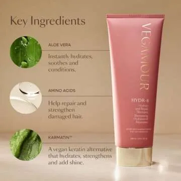 VEGAMOUR HYDR-8 Hydrate & Repair Shampoo, Hydrating Shampoo for Dry, Damaged Hair Formulated Without Sulfates and with Vegan Keratin, Floral & Vanilla Scent 8 fl. oz.