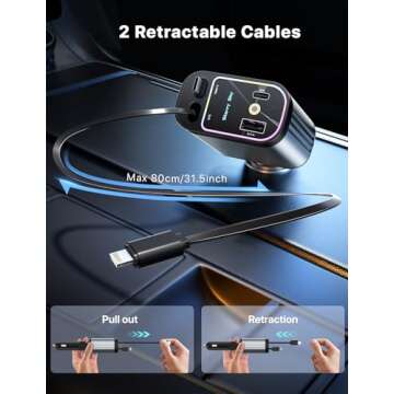 Starlight Retractable Car Charger with Retractable Cables, Starlight in Car Roof 4 in 1 Super Fast Car Phone Charger, 2 USB Ports Starry Sky Car Charger Adapter, Compatible with iPhone 15 14 13