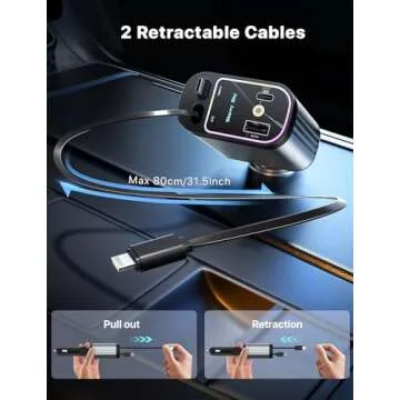 Starlight Retractable Car Charger with Retractable Cables, Starlight in Car Roof 4 in 1 Super Fast Car Phone Charger, 2 USB Ports Starry Sky Car Charger Adapter, Compatible with iPhone 15 14 13