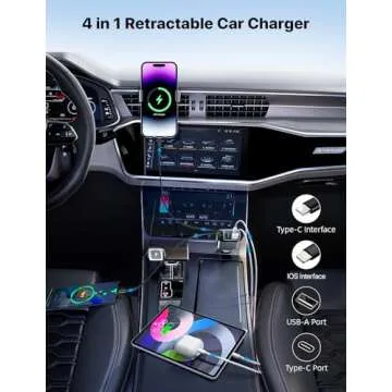 Starlight Retractable Car Charger with Retractable Cables, Starlight in Car Roof 4 in 1 Super Fast Car Phone Charger, 2 USB Ports Starry Sky Car Charger Adapter, Compatible with iPhone 15 14 13