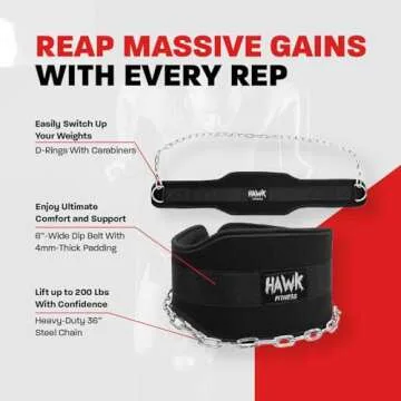 Hawk Sports Dip Belt with Chain for Enhanced Bodyweight Workouts, Black 6" Padded Weightlifting Belt...