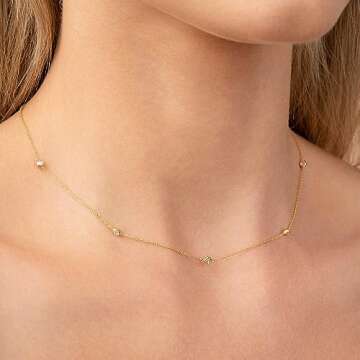 Krudan Dainty Gold Necklace for Women Simple Cubic Zirconia Diamond Necklace 14K Gold Plated Necklac...