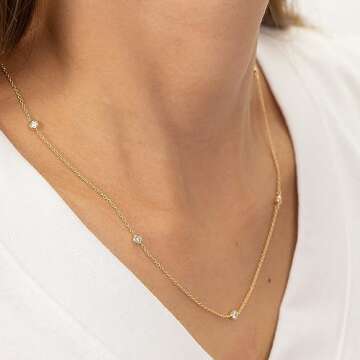 Krudan Dainty Gold Necklace for Women Simple Cubic Zirconia Diamond Necklace 14K Gold Plated Necklaces for Women Trendy Jewelry Gifts