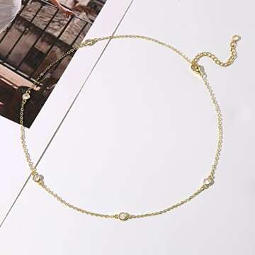 Krudan Dainty Gold Necklace for Women Simple Cubic Zirconia Diamond Necklace 14K Gold Plated Necklaces for Women Trendy Jewelry Gifts